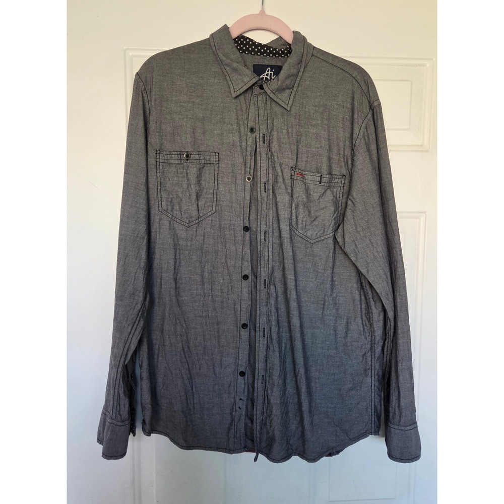 Authentic Icon Mens Gray US Tour Graphic Button Down Shirt Large Long Sleeve